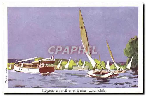 Cartes postales Bateau Voilier Regates en riviere et cruiser automobile