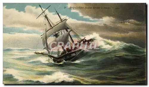 Cartes postales Bateau Voilier Brig goelette fuyant devant le temps