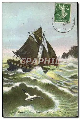 Cartes postales Bateau Voilier Barque de peche un coup de vent