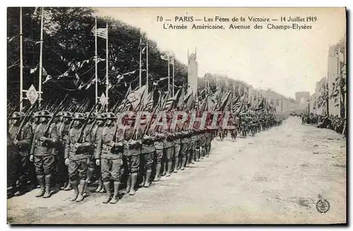 Cartes postales Militaria Paris Les fetes de la Victoire 14 juillet 1919 L&#39armee americaine Avenue des Champs