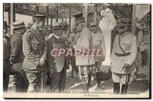 Cartes postales Militaria Cantine des deux drapeaux pour les permissionnaires Croix Rouge americaine Le promenoi