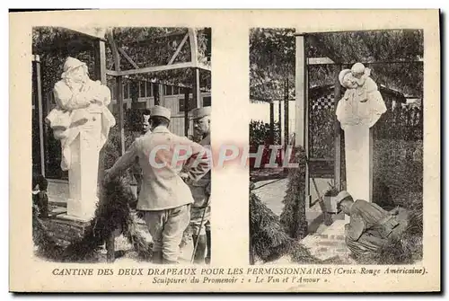 Cartes postales Militaria Cantine des deux drapeaux pour les permissionnaires Croix Rouge americaine Sculptures