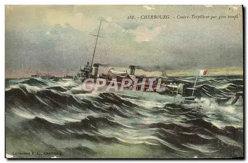 Ansichtskarte AK Bateau Guerre Cherbourg Contre torpilleur par gros temps