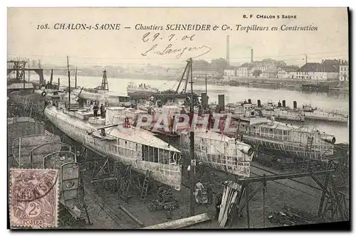 Cartes postales Bateau Guerre Chalon sur Saone Chantiers Schneider & cie Torpilleurs en construction