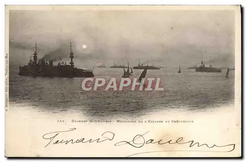 Cartes postales Bateau Guerre Grandes manoeuvres Mouillage de l'escadre au crepuscule