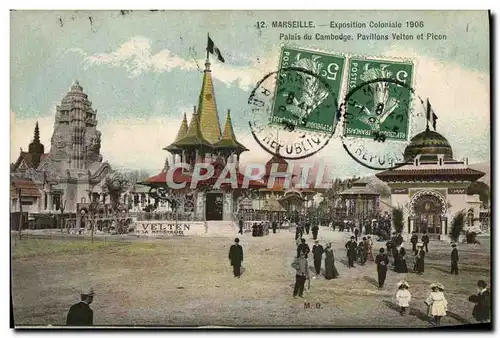 Cartes postales Marseille Exposition coloniale 1906 Palais du Cambodge Pavillons Velten et Picon