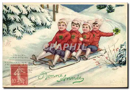 Ansichtskarte AK Sports d&#39hiver Ski Enfants Luge