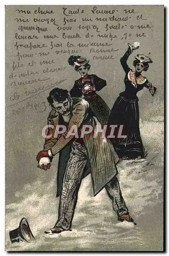 Cartes postales Sports d&#39hiver Bataille de boules de neige