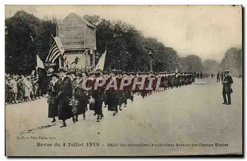 Cartes postales Militaria Revue du 4 juillet 1918 Defile des infirmieres americaines Avenue des Champs Elysees