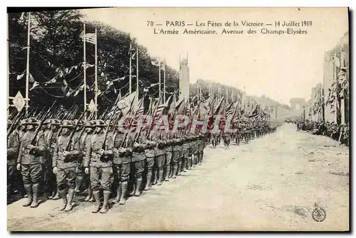 Cartes postales Militaria Fetes de la Victoire 14 juillet 1919 L&#39armee americaine Avenue des Champs Elysees