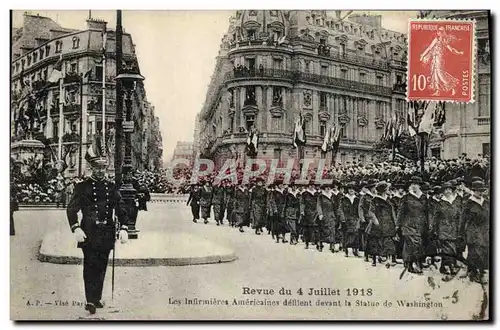 Cartes postales Militaria Revue du 4 juillet 1918 Les infirmieres americaines defilent devant la statue de Washi