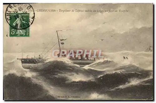 Ansichtskarte AK Bateau Guerre Cherbourg Torpilleur de defense mobile au large un jour de tempete