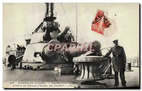 Cartes postales Bateau Guerre Tourelles avant Artillerie des cuirasses d&#39escadre type Jean Bart