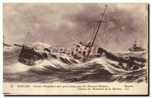 Cartes postales Bateau Guerre Toulon Contre torpilleur par gros temps