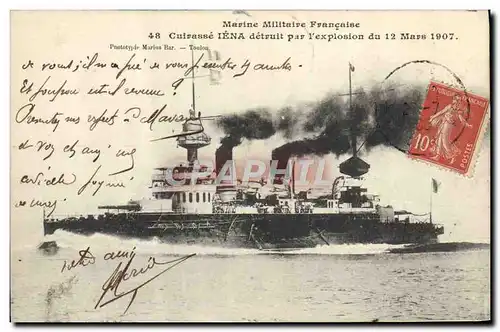 Cartes postales Bateau Guerre Cuirasse Iena detruit par l'explosion du 12 mars 1907