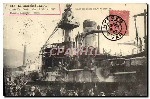 Cartes postales Bateau Guerre Le cuirasse Iena apres l&#39explosion du 12 mars 1907