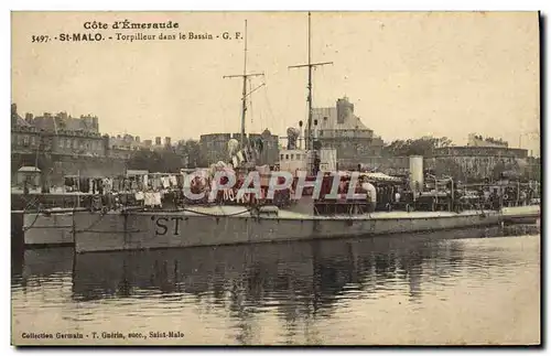 Cartes postales Bateau Guerre St Malo Torpilleur dans le bassin