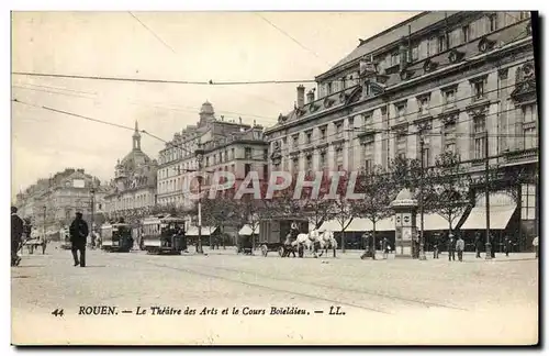Cartes postales Rouen Le Theatre des Arts et le cours Boieldieu Tramway Chevaux