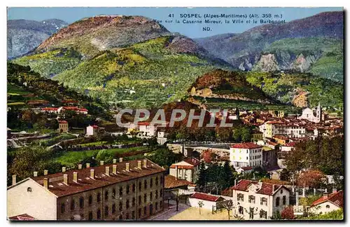 Cartes postales Sospel Vue sur la caserne Mireur la ville et le Barbonnet