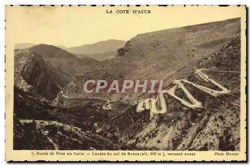 Cartes postales Route de Nice en Italie lacets du col de Braus versant Ouest