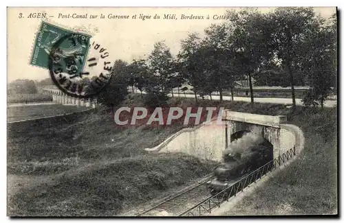 Cartes postales Train Locomotive Agen Pont canal sur la Garonne et ligne du Midi Bordeaux a Cette