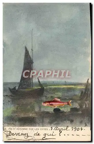 Cartes postales Bateau Voilier Fin d'automne sur les cotes Poisson