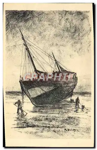 Cartes postales Bateau Voilier Cote belge Chalutier sur la greve