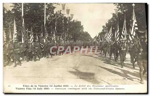 Cartes postales Militaria Fetes de la victoire 14 juillet 1919 Le defile des drapeaux americains