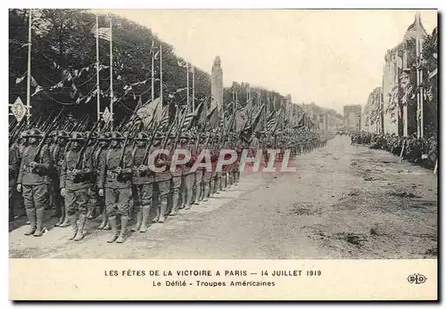 Cartes postales Militaria Fetes de la victoire 14 juillet 1919 Le defile Trouepes americaines