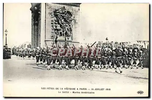 Cartes postales Militaria Fetes de la victoire 14 juillet 1919 Le defile Marins americains