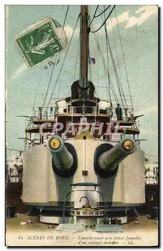 Ansichtskarte AK Bateau Guerre Tourelle avant avec pieces jumelles d&#39un cuirasse moderne