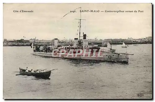 Ansichtskarte AK Bateau Guerre Saint-malo Contre torpilleur sortant du port