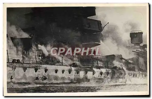 CARTE PHOTO Bateau Guerre Incendie Graf Spech en rade