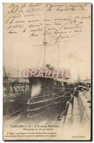 Cartes postales Bateau Guerre Toulon Arsenal maritime Croiseur en cale seche