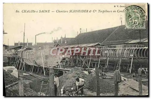 Cartes postales Bateau Guerre Chalon sur Saone Chantiers Schneider & Cie en construction