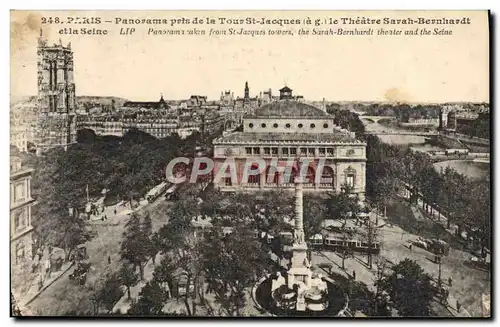 Cartes postales Paris Panorama pris de la Tour St Jacques et le Theatre Sarah Bernhardt