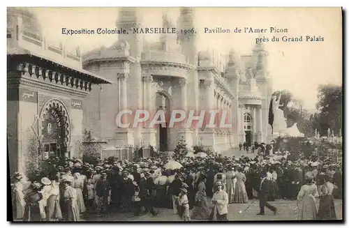 Cartes postales Biere Brasserie Exposition coloniale Marseille 1906 Pavillon de l&#39amer Picon pres du Grand Pa