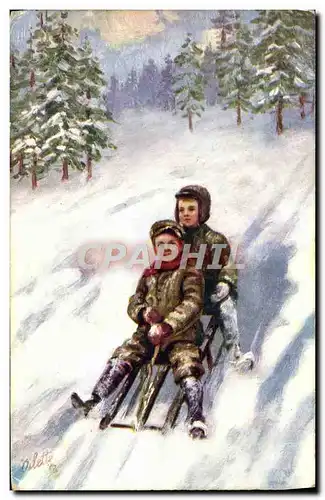 Cartes postales Sports d&#39hiver Ski Luge Enfants