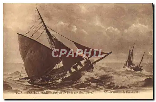 Cartes postales Bateau Voilier Ver sur Mer Barques de peche par gros temps