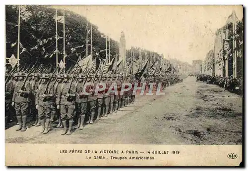 Cartes postales Militaria Fetes de la Victoire 14 juillet 1919 Le defile Troupes americaines