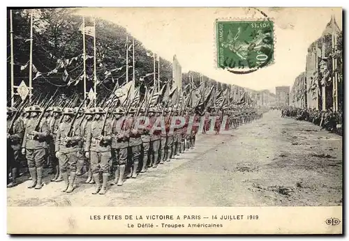 Cartes postales Militaria Fetes de la Victoire 14 juillet 1919 Le defile Troupes americaines