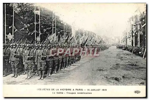 Cartes postales Militaria Fetes de la Victoire 14 juillet 1919 Le defile Troupes americaines