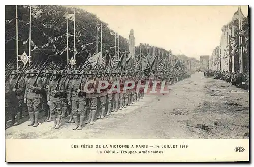 Cartes postales Militaria Fetes de la Victoire 14 juillet 1919 Le defile Troupes americaines