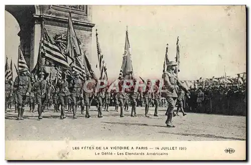 Cartes postales Militaria Fetes de la Victoire 14 juillet 1919 Le defile Les etendards americaines