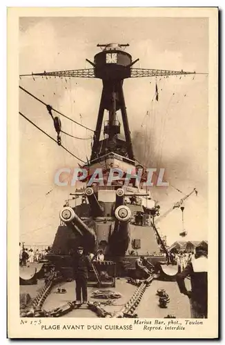 Cartes postales Bateau Guerre Plage avant d'un cuirasse