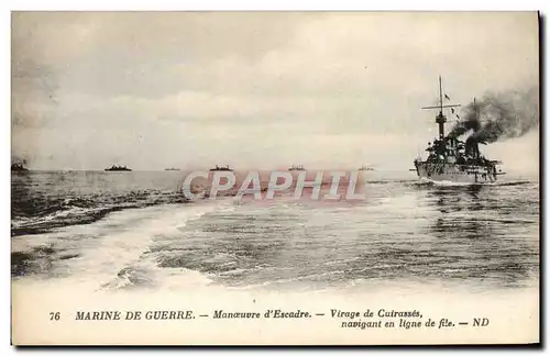 Cartes postales Bateau Guerre Manoeuvre d'escadre Virage de cuirasses navigant en ligne de file