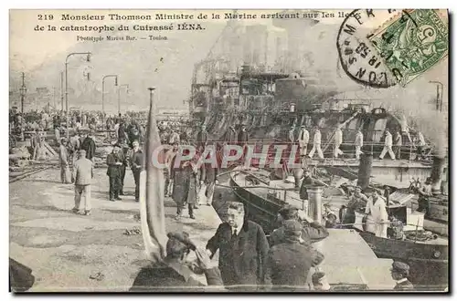 Cartes postales Bateau Guerre Monsieur Thomson ministre de la marine arrivant sur les lieux Cuirasse Iena