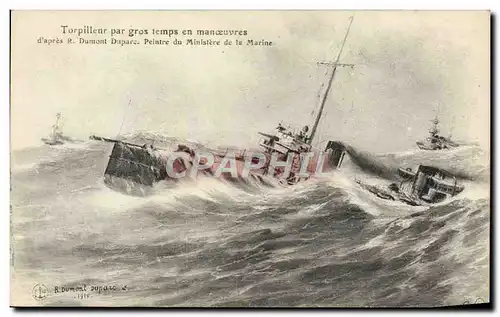 Cartes postales Bateau Guerre Torpilleur par gros temps en manoeuvres