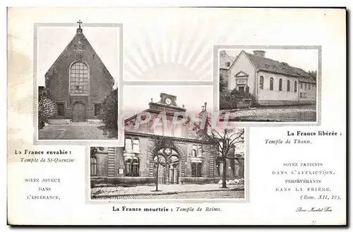 Cartes postales Pour nos eglise envahies Temple de St Quentin Temple de Thann Reims