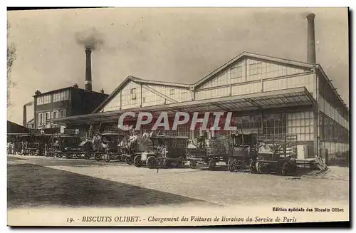 Cartes postales Biscuits Olibet Chargement de voitures de livraison du service de Paris